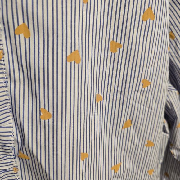 Talbots Size 3X Ruffle Band Collar Poplin Button Down Stripe Gold Heart Cotton - Picture 7 of 10